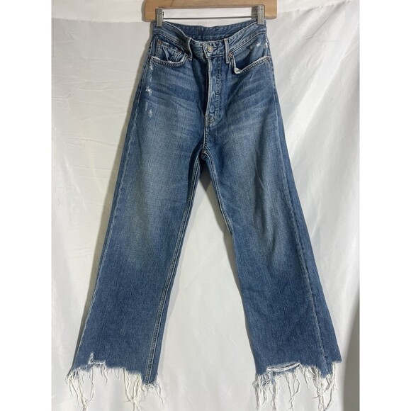 GRLFRND Jeans Bobbi 26 Blue What You Like Wash Distressed Frayed Hem Button Fly